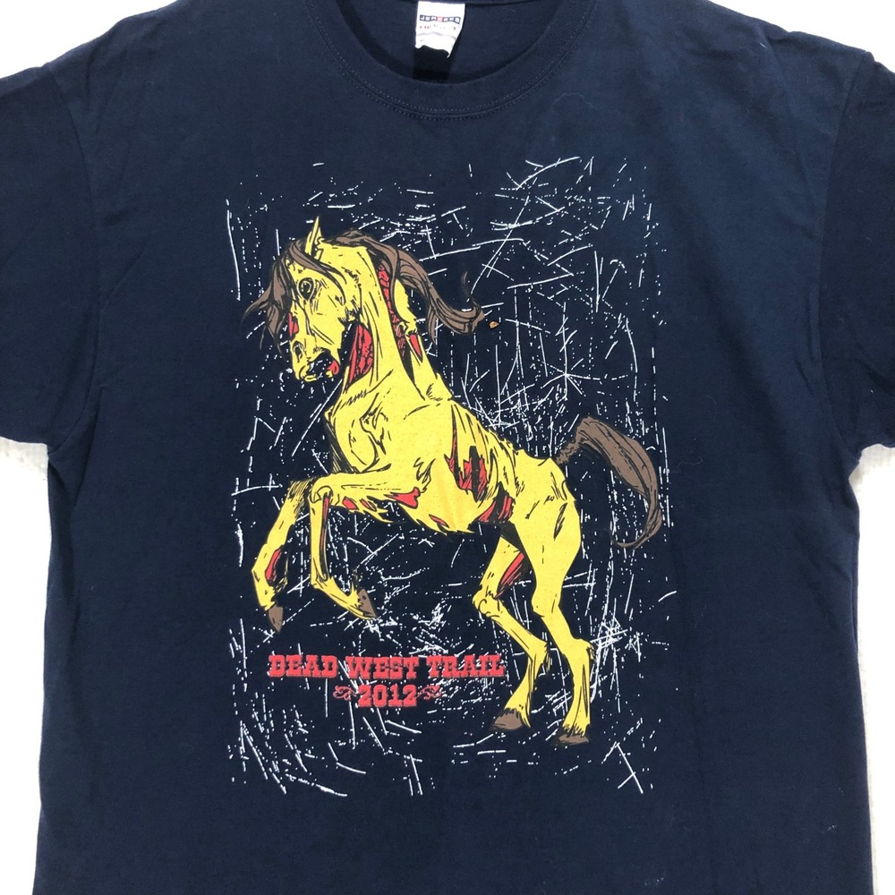 Dead West Trail 2012 Bike Tour T-Shirt Navy Blue Zombie Horse Jerzees Mens XL